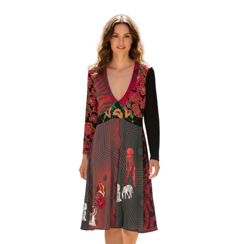 Y2k Desigual Babydoll‎ Milkmaid Womens size Medium Patchwork Embroidered Dress